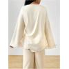image:imageMakeMeChic Womens Bell Sleeve Blouse Top Asymmetrical Ruched Work Office Dressy Shirt TopApricot