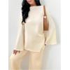 image:imageMakeMeChic Womens Bell Sleeve Blouse Top Asymmetrical Ruched Work Office Dressy Shirt TopApricot