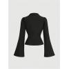 image:imageMakeMeChic Womens Bell Sleeve Button Down Shirt V Neck Ruched Collared Work Blouse TopsBlack