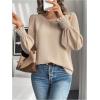 image:imageMakeMeChic Womens Bell Sleeve Frill Trim Shirred Crew Neck Office Shirt Blouse TopsApricot