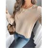 image:imageMakeMeChic Womens Bell Sleeve Frill Trim Shirred Crew Neck Office Shirt Blouse TopsApricot