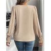 image:imageMakeMeChic Womens Bell Sleeve Frill Trim Shirred Crew Neck Office Shirt Blouse TopsApricot