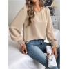 image:imageMakeMeChic Womens Bell Sleeve Frill Trim Shirred Crew Neck Office Shirt Blouse TopsApricot