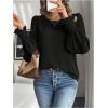 image:imageMakeMeChic Womens Bell Sleeve Frill Trim Shirred Crew Neck Office Shirt Blouse TopsBlack