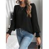 image:imageMakeMeChic Womens Bell Sleeve Frill Trim Shirred Crew Neck Office Shirt Blouse TopsBlack