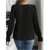 image:imageMakeMeChic Womens Bell Sleeve Frill Trim Shirred Crew Neck Office Shirt Blouse TopsBlack