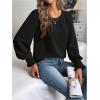 image:imageMakeMeChic Womens Bell Sleeve Frill Trim Shirred Crew Neck Office Shirt Blouse TopsBlack