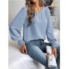 image:imageMakeMeChic Womens Bell Sleeve Frill Trim Shirred Crew Neck Office Shirt Blouse TopsBlue