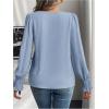image:imageMakeMeChic Womens Bell Sleeve Frill Trim Shirred Crew Neck Office Shirt Blouse TopsBlue