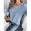 image:imageMakeMeChic Womens Bell Sleeve Frill Trim Shirred Crew Neck Office Shirt Blouse TopsBlue