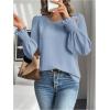 image:imageMakeMeChic Womens Bell Sleeve Frill Trim Shirred Crew Neck Office Shirt Blouse TopsBlue