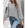image:imageMakeMeChic Womens Bell Sleeve Frill Trim Shirred Crew Neck Office Shirt Blouse TopsGrey