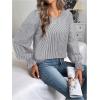 image:imageMakeMeChic Womens Bell Sleeve Frill Trim Shirred Crew Neck Office Shirt Blouse TopsGrey