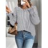 image:imageMakeMeChic Womens Bell Sleeve Frill Trim Shirred Crew Neck Office Shirt Blouse TopsGrey