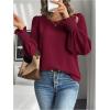 image:imageMakeMeChic Womens Bell Sleeve Frill Trim Shirred Crew Neck Office Shirt Blouse TopsMaroon