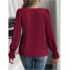 image:imageMakeMeChic Womens Bell Sleeve Frill Trim Shirred Crew Neck Office Shirt Blouse TopsMaroon