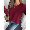 image:imageMakeMeChic Womens Bell Sleeve Frill Trim Shirred Crew Neck Office Shirt Blouse TopsMaroon