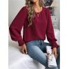 image:imageMakeMeChic Womens Bell Sleeve Frill Trim Shirred Crew Neck Office Shirt Blouse TopsMaroon