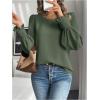 image:imageMakeMeChic Womens Bell Sleeve Frill Trim Shirred Crew Neck Office Shirt Blouse TopsOlive Green