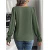 image:imageMakeMeChic Womens Bell Sleeve Frill Trim Shirred Crew Neck Office Shirt Blouse TopsOlive Green