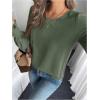 image:imageMakeMeChic Womens Bell Sleeve Frill Trim Shirred Crew Neck Office Shirt Blouse TopsOlive Green