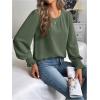 image:imageMakeMeChic Womens Bell Sleeve Frill Trim Shirred Crew Neck Office Shirt Blouse TopsOlive Green