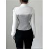 image:imageMakeMeChic Womens Blouses Button Down Shirt Cut Out Long Sleeve Tweed Work Office Tops Fall ClothesBlack and White