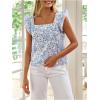 image:imageMakeMeChic Womens Blouses Floral Print Ruffle Cap Sleeve Square Neck Summer Shirts TopBlue and White