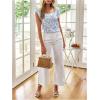 image:imageMakeMeChic Womens Blouses Floral Print Ruffle Cap Sleeve Square Neck Summer Shirts TopBlue and White