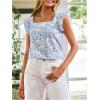 image:imageMakeMeChic Womens Blouses Floral Print Ruffle Cap Sleeve Square Neck Summer Shirts TopBlue and White