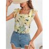 image:imageMakeMeChic Womens Blouses Floral Ruffle Cap Sleeve Square Neck Summer Shirt TopsMulticolor