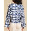 image:imageMakeMeChic Womens Boho Bell Sleeve Blouse Tie Front V Neck Tribal Print Shirt TopsBlue