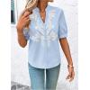 image:imageMakeMeChic Womens Boho Blouses Floral Embroidery Notched Short Sleeve Going Out TopsBlue
