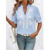 image:imageMakeMeChic Womens Boho Blouses Floral Embroidery Notched Short Sleeve Going Out TopsBlue