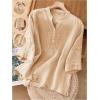 image:imageMakeMeChic Womens Boho Blouses Notch V Neck Embroidery 34 Sleeve Shirt TopsApricot