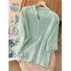 image:imageMakeMeChic Womens Boho Blouses Notch V Neck Embroidery 34 Sleeve Shirt TopsMint Green