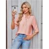 image:imageMakeMeChic Womens Boho Blouses Notch V Neck Embroidery 34 Sleeve Shirt TopsPink
