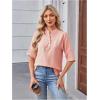 image:imageMakeMeChic Womens Boho Blouses Notch V Neck Embroidery 34 Sleeve Shirt TopsPink