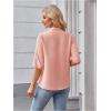 image:imageMakeMeChic Womens Boho Blouses Notch V Neck Embroidery 34 Sleeve Shirt TopsPink