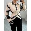 image:imageMakeMeChic Womens Boho Blouses Printed Button Down Shirt Wrap Long Sleeve Work Office TopsApricot