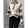 image:imageMakeMeChic Womens Boho Blouses Printed Button Down Shirt Wrap Long Sleeve Work Office TopsApricot