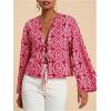 image:imageMakeMeChic Womens Boho Print Flared Sleeve Blouse Tie Front Summer Vacation Tropical ShirtRed