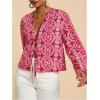 image:imageMakeMeChic Womens Boho Print Flared Sleeve Blouse Tie Front Summer Vacation Tropical ShirtRed