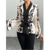 image:imageMakeMeChic Womens Boho Tops Floral Bell Sleeve Tie Front Blouse V Neck Belted Work Dressy ShirtApricot
