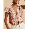 image:imageMakeMeChic Womens Boho Tops Summer Floral Deep V Neck Tie Front BlouseMulticolor