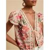 image:imageMakeMeChic Womens Boho Tops Summer Floral Deep V Neck Tie Front BlouseMulticolor