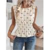 image:imageMakeMeChic Womens Bow Print Knot Blouse Ruffle Hem Sleeveless Shirred TopApricot