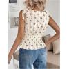 image:imageMakeMeChic Womens Bow Print Knot Blouse Ruffle Hem Sleeveless Shirred TopApricot