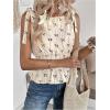 image:imageMakeMeChic Womens Bow Print Knot Blouse Ruffle Hem Sleeveless Shirred TopApricot