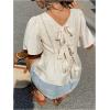 image:imageMakeMeChic Womens Bow Tie Back Blouse Crew Neck Ruffle Short Sleeve Shirt TopsApricot